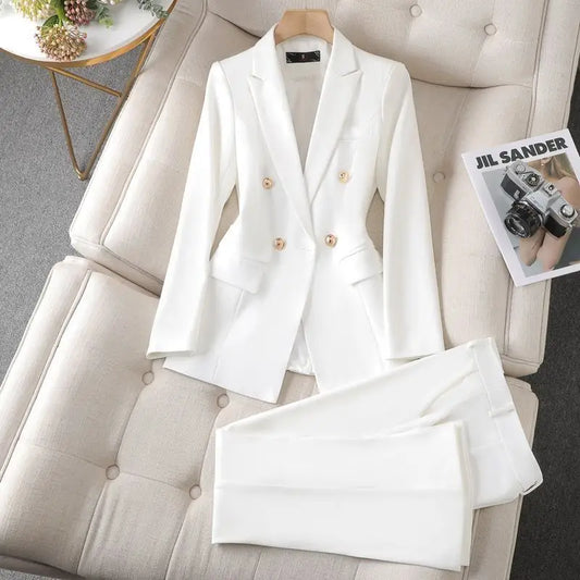 Damen Hosenanzug - Doppelreihiger Blazer mit Revers & Gerade Hose - Elegant & Business