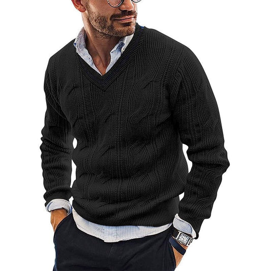 Herren V-Ausschnitt Pullover – Klassisches Zopfstrickmuster – Warm & Bequem – Figurbetont