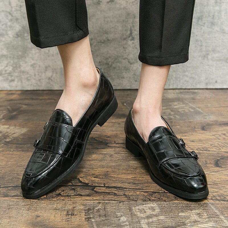 Herren Loafer - Echtleder mit Krokodilprägung - Eleganter Slip-On - Spitz zulaufend