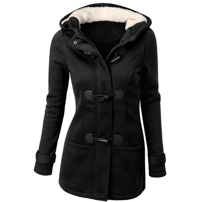 Damen Dufflecoat – Wollmischung – Kapuze – Knebelverschluss – Taillierter Schnitt