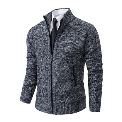 Herren Strickjacke – Slim Fit – Mit Reißverschluss & Stehkragen – Gerippte Bündchen