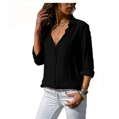 Damen Bluse - Lockerer Schnitt - Knopfleiste - Langarm Hochkrempelbar - Leicht & Elegant