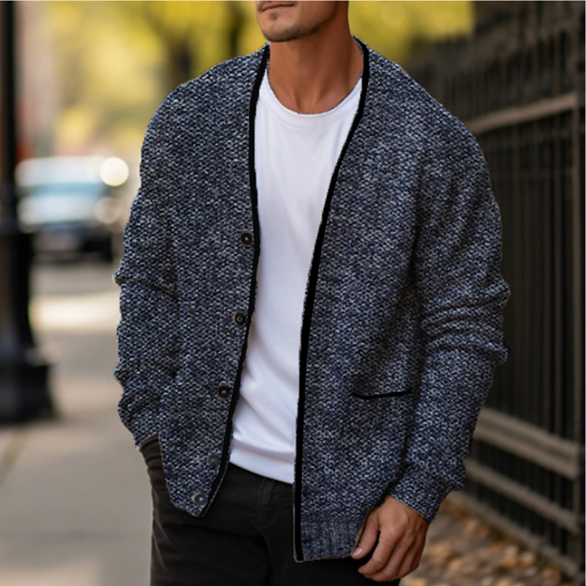 Herren Strickjacke | Atmungsaktiver Cardigan aus Baumwolle für Herbst/Winter