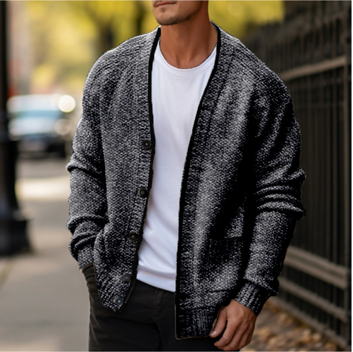 Herren Strickjacke | Atmungsaktiver Cardigan aus Baumwolle für Herbst/Winter