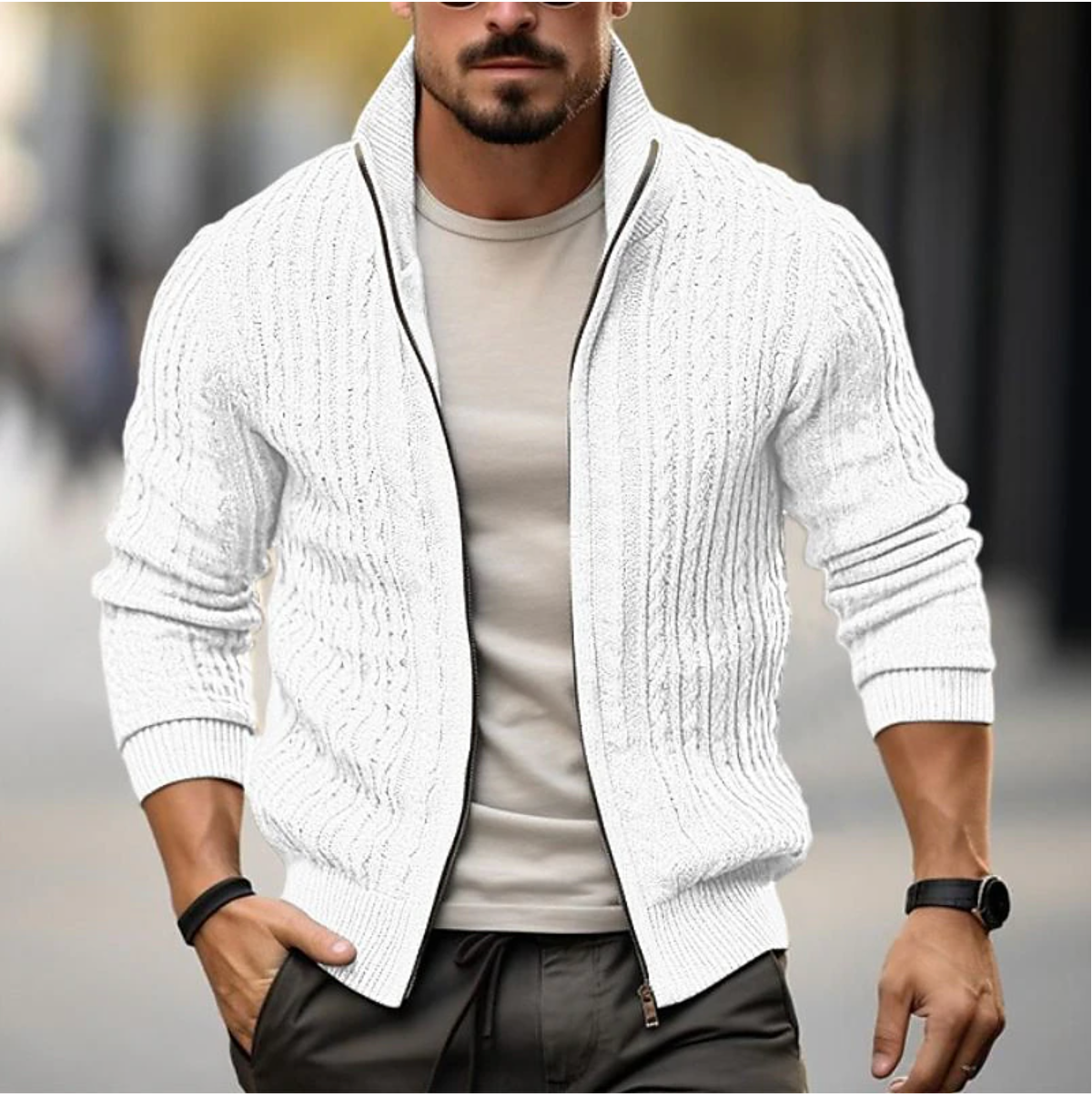 Herren-Cardigan aus Baumwoll-Mix mit Reißverschluss und modernem Design