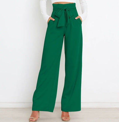 Damen Hose - High Waist Weites Bein - Eleganter Schnitt mit Bindegürtel