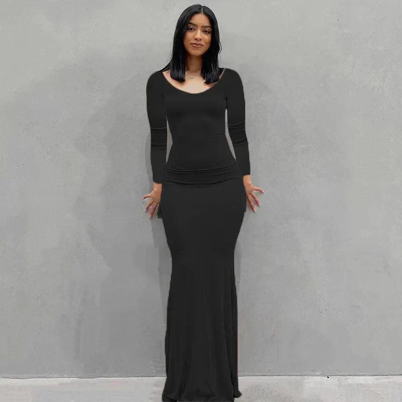 Elegante Maxi-Jersey-Kleid für Damen – Figurbetonte Passform