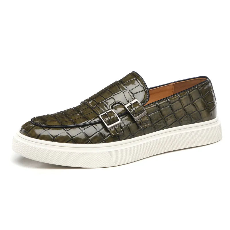 Herren Slipper – Croco-Prägung – Glänzend – Doppel-Monkstrap – Chunky Sohle