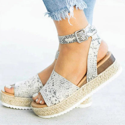 Damen Espadrille Sandalen – Plattformsohle – Verstellbarer Knöchelriemen – Offene Zehen