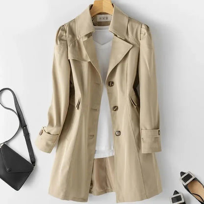 Damen Trenchcoat – Einreihig – Mittellang – Klassischer Schnitt – Notch-Kragen