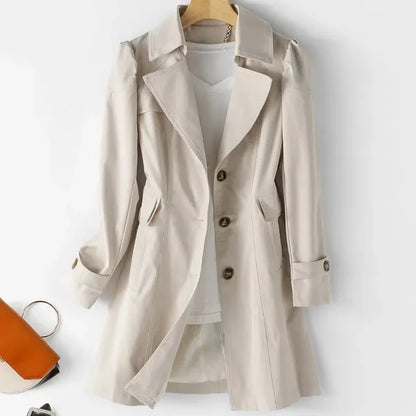 Damen Trenchcoat – Einreihig – Mittellang – Klassischer Schnitt – Notch-Kragen