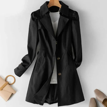 Damen Trenchcoat – Einreihig – Mittellang – Klassischer Schnitt – Notch-Kragen