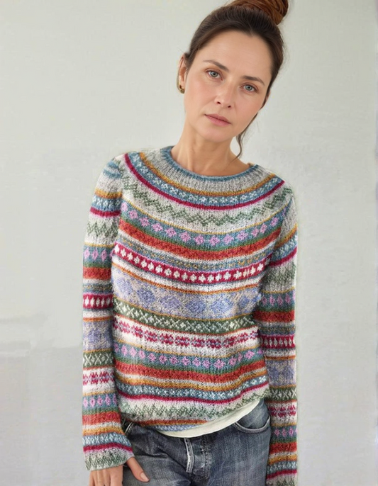 Damen Strickpullover – Fair Isle Muster – Rundhals – Lange Ärmel – Bequeme Passform