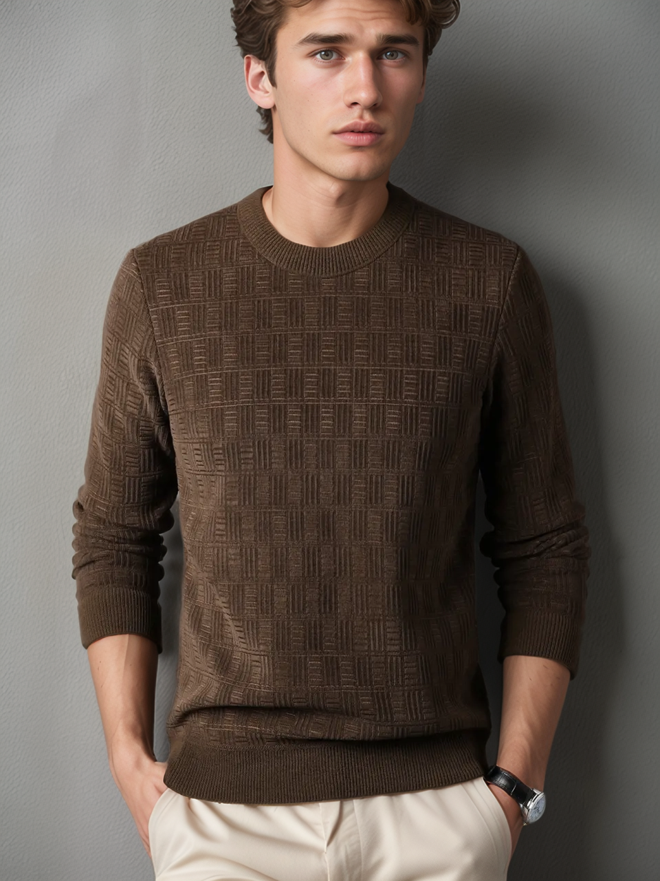 Herren Strickpullover – Geometrisches Muster – Rundhals – Lange Ärmel – Weich & Bequem