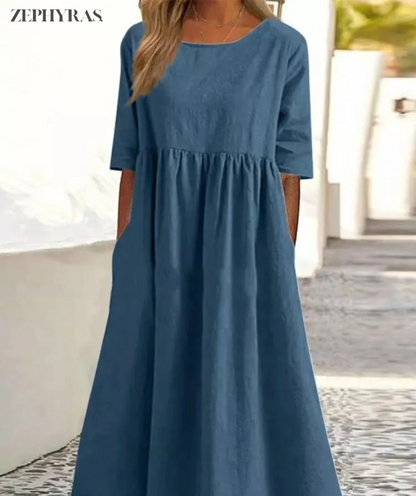 Stilvolle Damen Maxi Sommerkleid aus Leichter Baumwolle