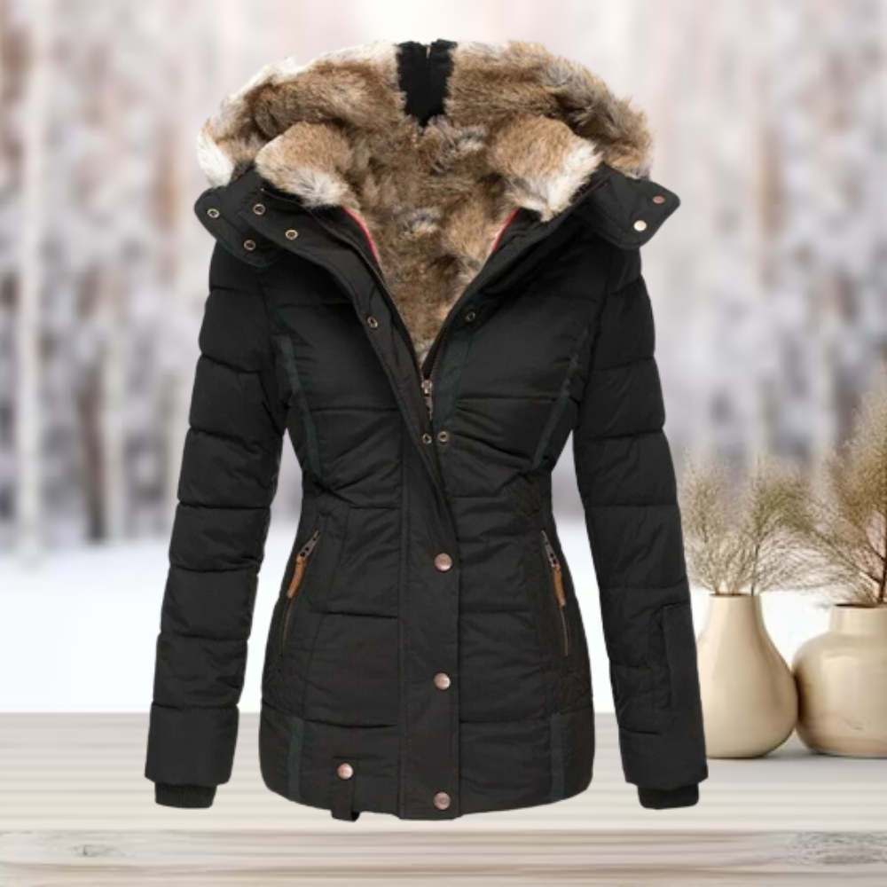 Damen Winterjacke – Warm Gefüttert – Taillierter Schnitt – Mit Kapuze und Kunstfell