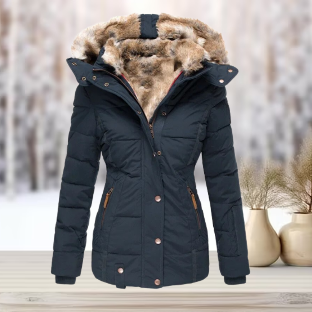 Damen Winterjacke – Warm Gefüttert – Taillierter Schnitt – Mit Kapuze und Kunstfell