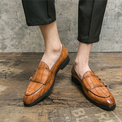 Herren Loafer - Echtleder mit Krokodilprägung - Eleganter Slip-On - Spitz zulaufend