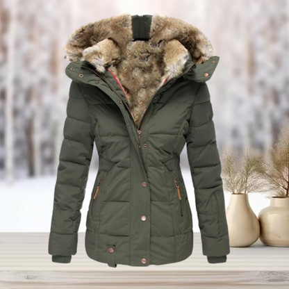 Damen Winterjacke – Warm Gefüttert – Taillierter Schnitt – Mit Kapuze und Kunstfell