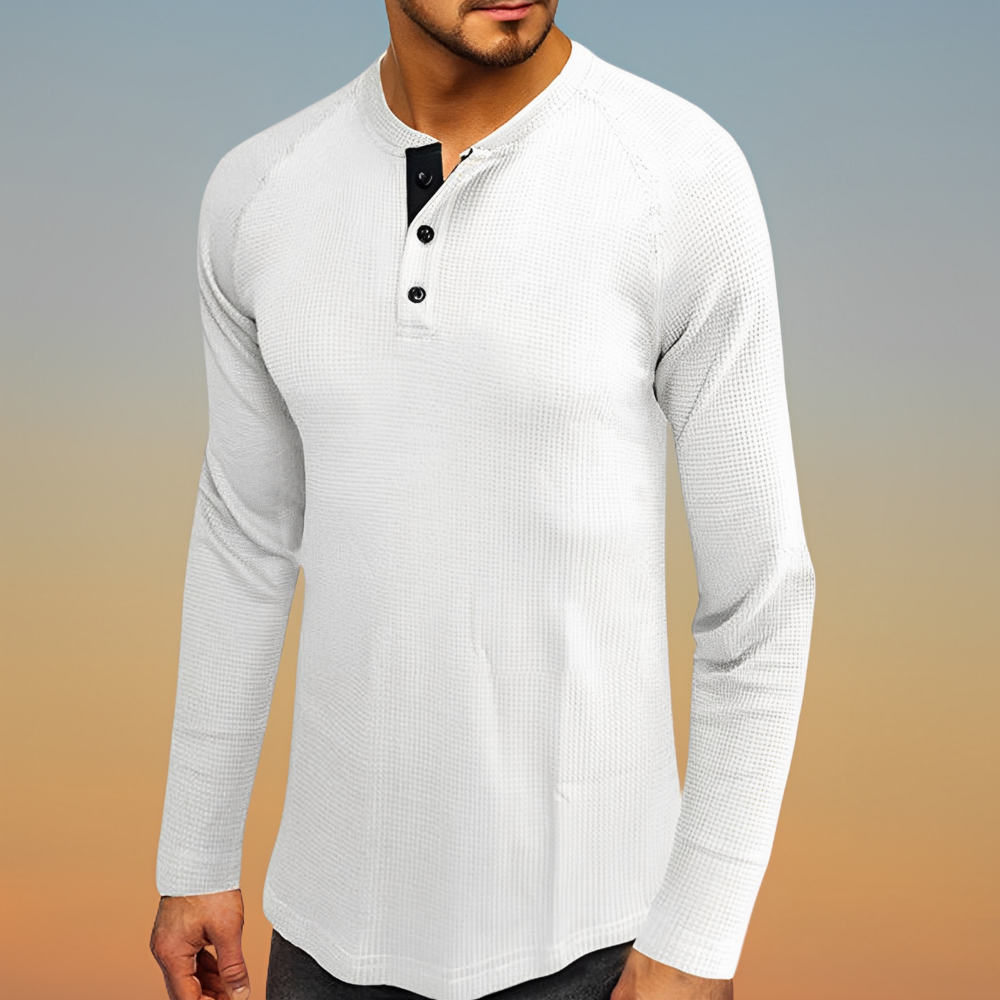 Herren Henley Shirt – Waffelstrick – Regular Fit – Langarm mit Knopfleiste – Casual