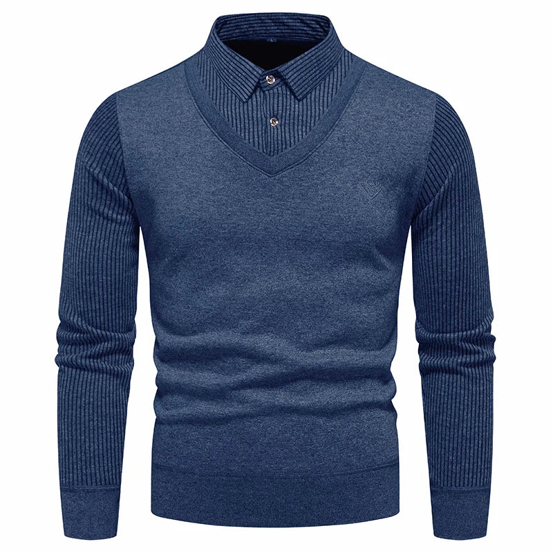 Herren Pullover – V-Ausschnitt mit Hemdeinsatz – Regular Fit – Eleganter Look