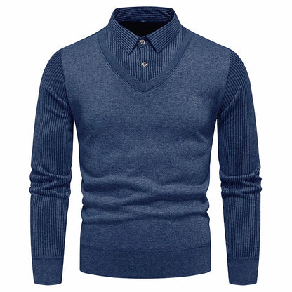 Herren Pullover – V-Ausschnitt mit Hemdeinsatz – Regular Fit – Eleganter Look