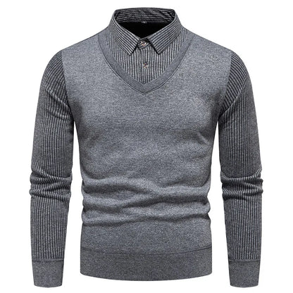 Herren Pullover – V-Ausschnitt mit Hemdeinsatz – Regular Fit – Eleganter Look