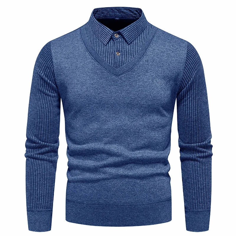 Herren Pullover – V-Ausschnitt mit Hemdeinsatz – Regular Fit – Eleganter Look