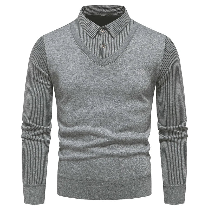 Herren Pullover – V-Ausschnitt mit Hemdeinsatz – Regular Fit – Eleganter Look