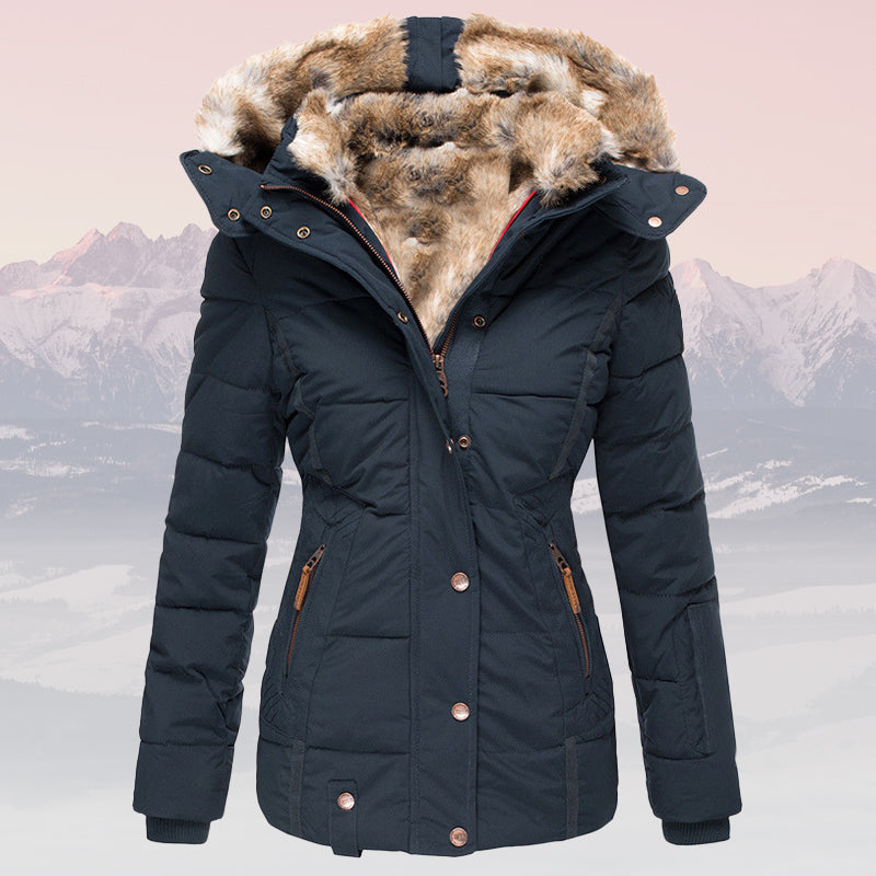 Damen Winterjacke – Taillierter Schnitt – Warm Gefüttert mit Fellkapuze – Winddicht