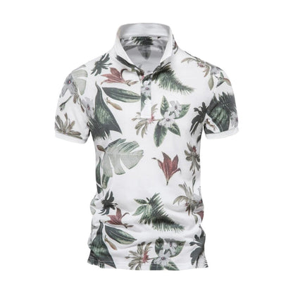 Herren Polo Shirt - Baumwolle - Regular Fit - Kurzarm - Florales Muster - Freizeit