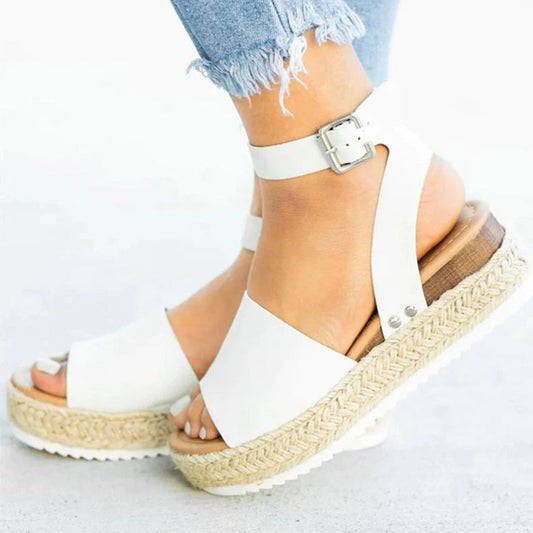 Damen Espadrille Sandalen – Plattformsohle – Verstellbarer Knöchelriemen – Offene Zehen