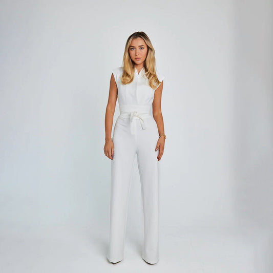 Damen Jumpsuit - Ärmellos V-Ausschnitt - Hohe Taille mit Gürtel - Weites Bein Elegant