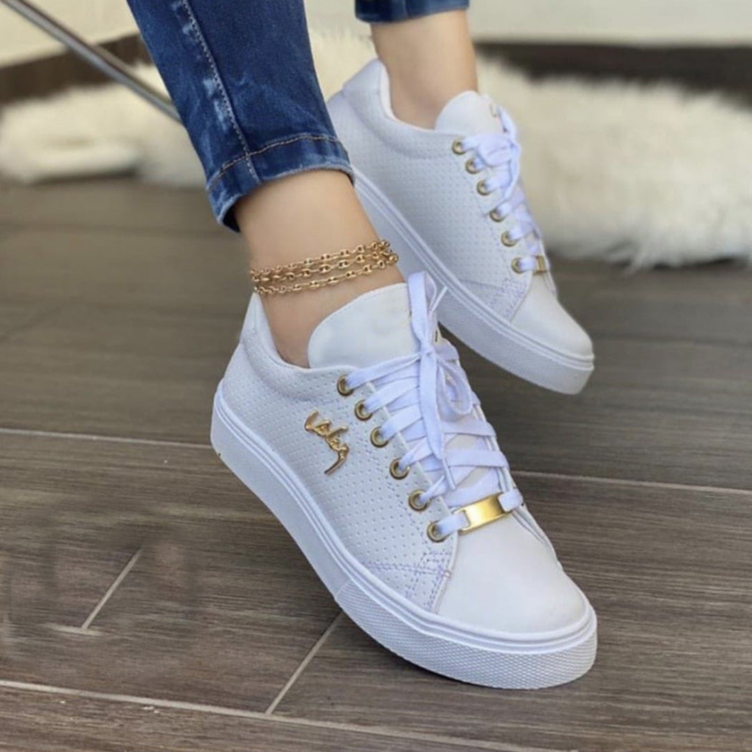 Damen Sneakers - Atmungsaktiv - Faux Leder - Rutschfeste Sohle - Schnürverschluss