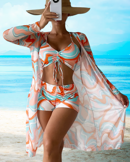 Bikini Set mit Hoher Taille und Leichtem Kimono - Sommer Chic