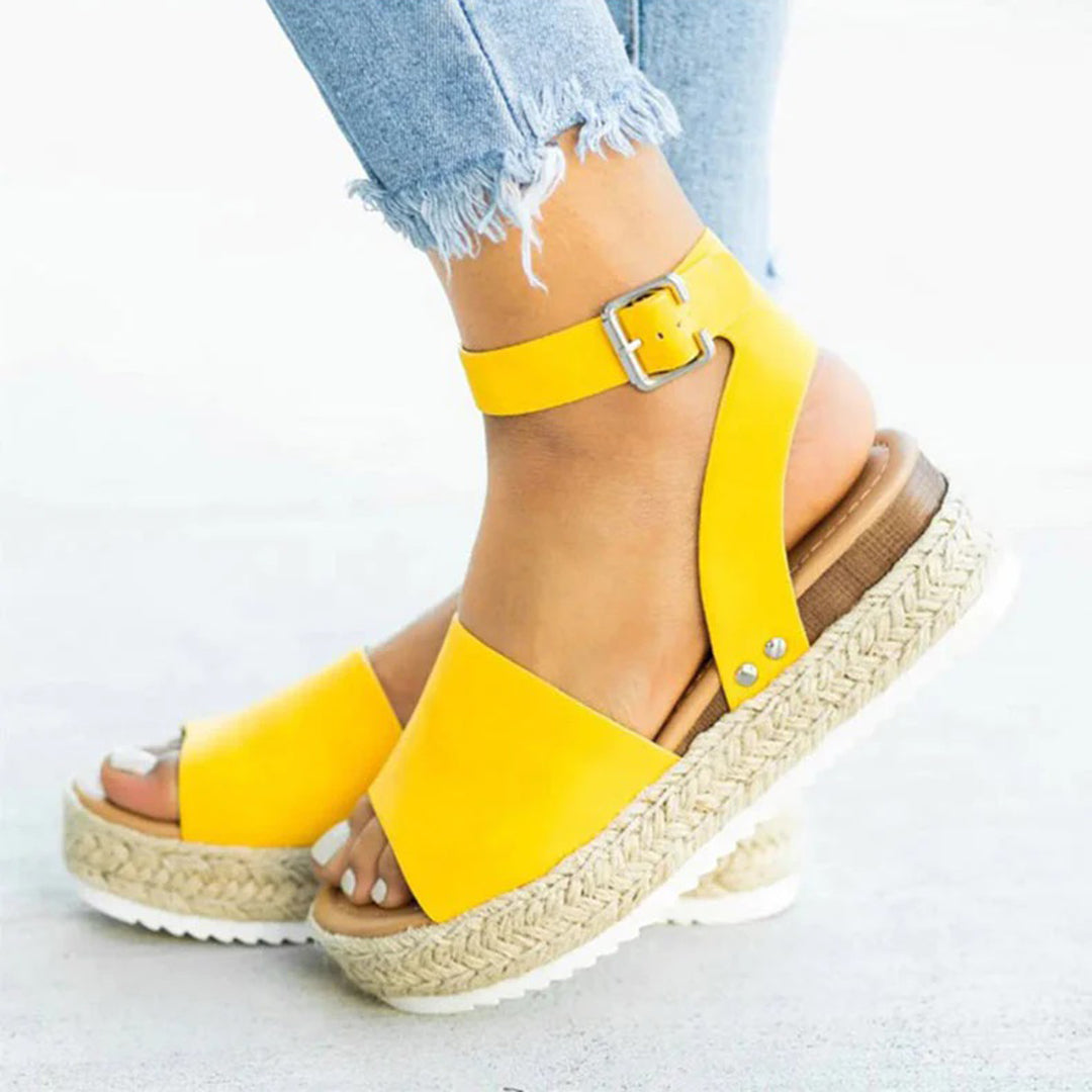 Damen Espadrille Sandalen – Plattformsohle – Verstellbarer Knöchelriemen – Offene Zehen