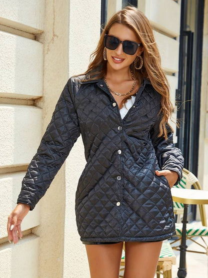 Damen Steppjacke – Diamantgesteppte Struktur – Mittellang – Knopfleiste – Relaxed Fit