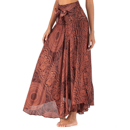 Damen Maxi Rock – Boho Stil – High-Low Schnitt – Elastischer Bund mit Kordelzug