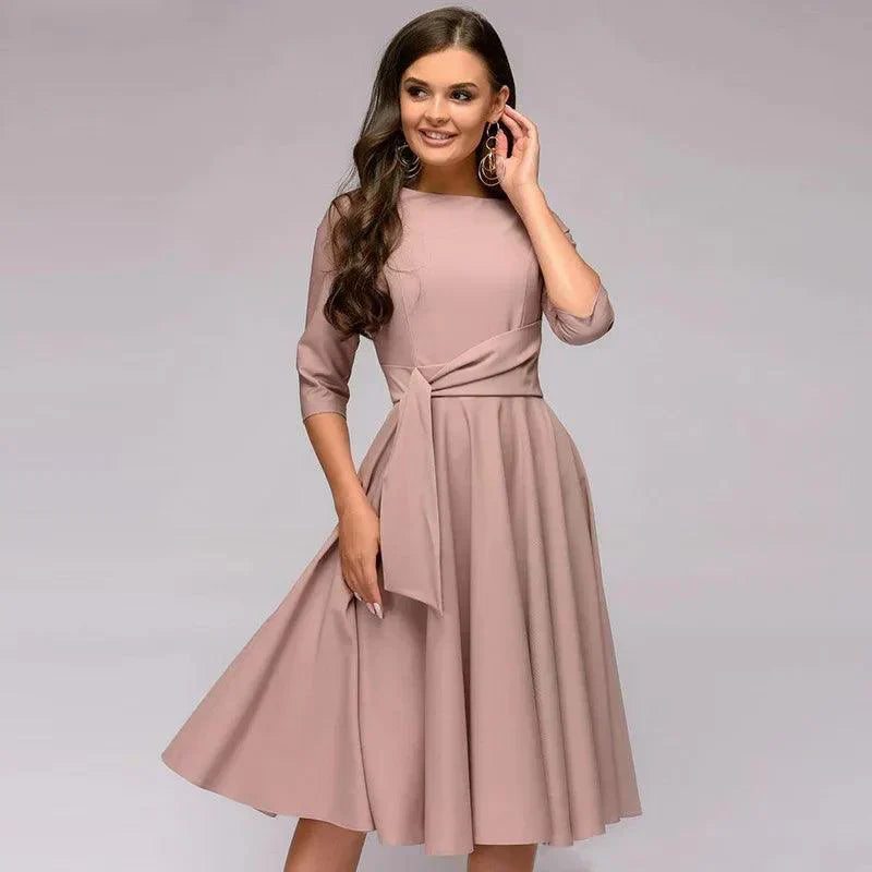 Elegante Midi Kleid mit Schleifendetail für Damen