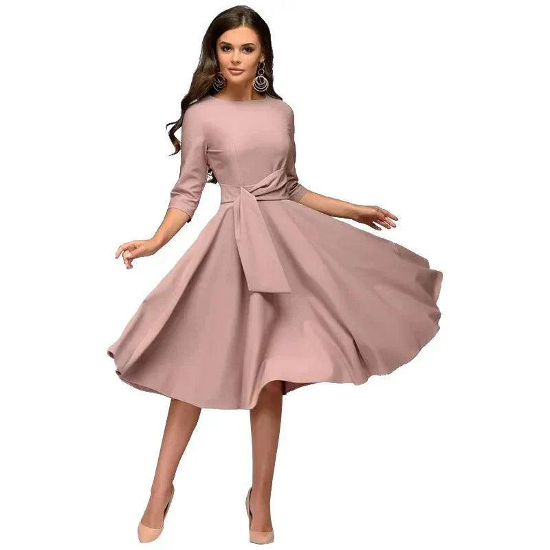 Elegante Midi Kleid mit Schleifendetail für Damen