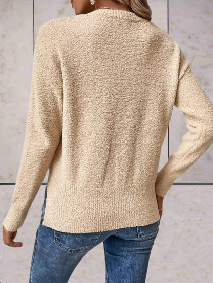 Damen Pullover – Bouclé Strick – Rundhals – Lange Ärmel – Bequemer Schnitt