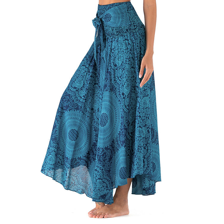 Damen Maxi Rock – Boho Stil – High-Low Schnitt – Elastischer Bund mit Kordelzug