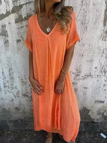 Damen Sommerkleid Kurzarm Klassisch Leicht Baumwolle Mix