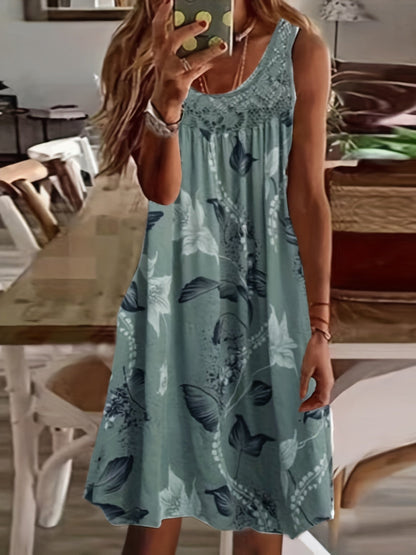 Maxi Tankkleid Damen mit Rundhalsausschnitt und Blumenprint