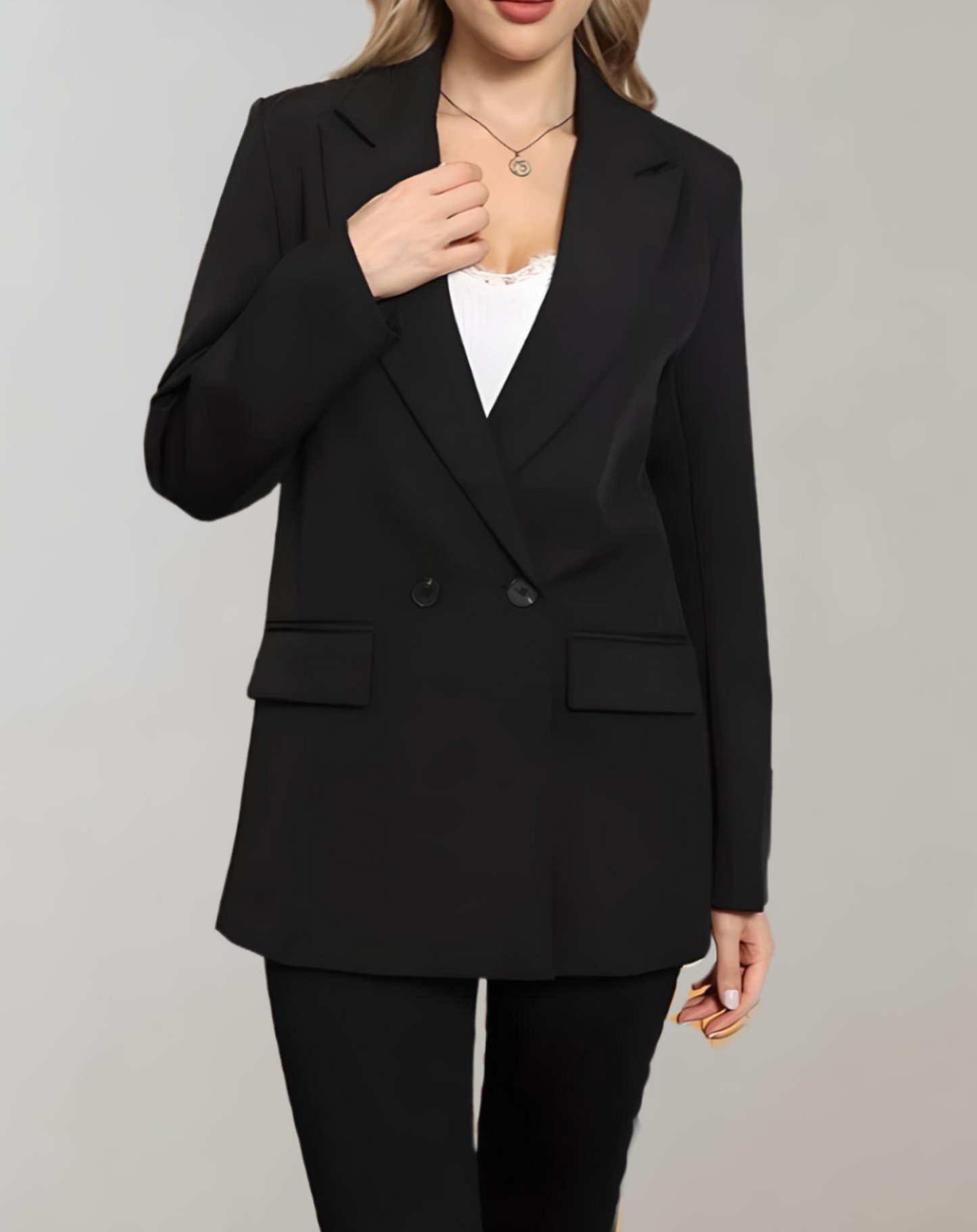 Damen Blazer - Doppelreihig & Oversized - Eleganter Longline-Schnitt - Strukturierter Look