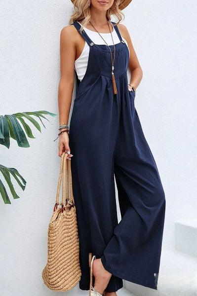 Damen Casual Jumpsuit aus Baumwolle mit Knöpfen