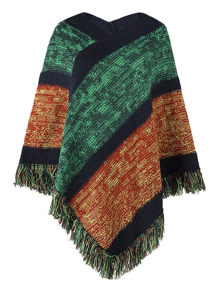 Damen Poncho – Gestricktes Design – Lockere Passform – Fransen Boho-Stil