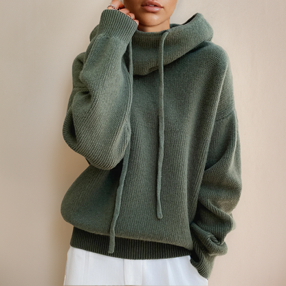 Damen Strickpullover – Oversized Passform – Mit Kapuze & Kordelzug – Weiches Material