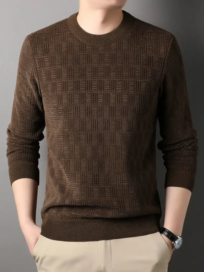 Herren Strickpullover – Geometrisches Muster – Rundhals – Lange Ärmel – Weich & Bequem