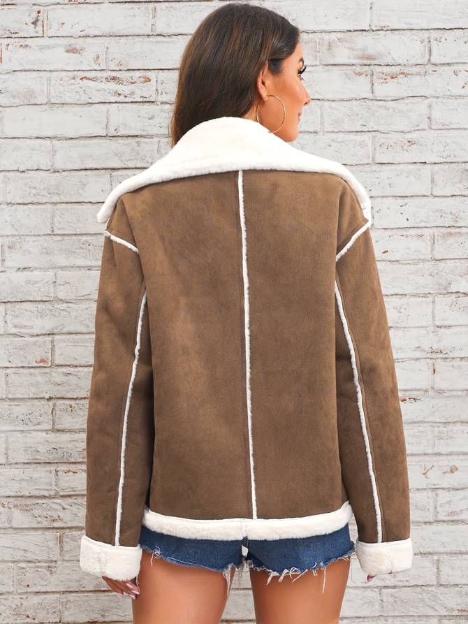 Damen Shearling-Mantel – Doppelreihig – Plüschkragen – Strukturierte Passform – Elegant